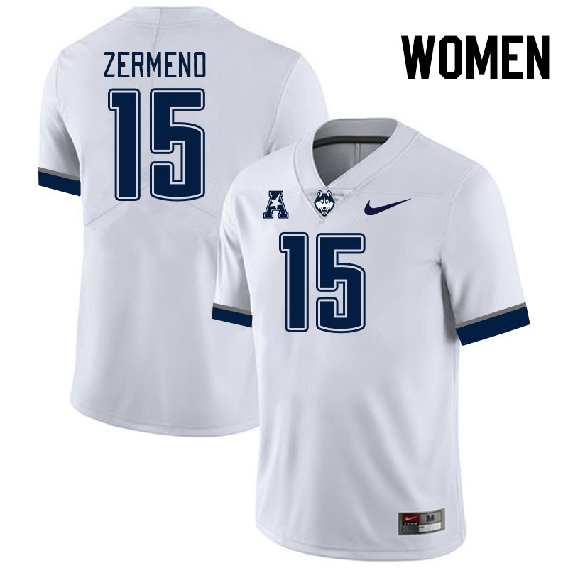 Women #15 Brayden Zermeno Connecticut Huskies College Football Jerseys Stitched Sale-White - Click Image to Close